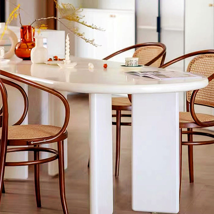 Contemporary Artificial Wood Top Oval Dinette Table Simple Dining Table for Living Room White 63"L x 27.6"W x 29.5"H Without Chairs Clearhalo 'Dining Tables & Seating' 'Dining Tables' 'dining_table' 'furn' 'furn_dining_table' 'Furniture' 'furniture_dining_table' 'Kitchen & Dining Furniture' 'kitchen' 'kitchen_dining_table' 4900725