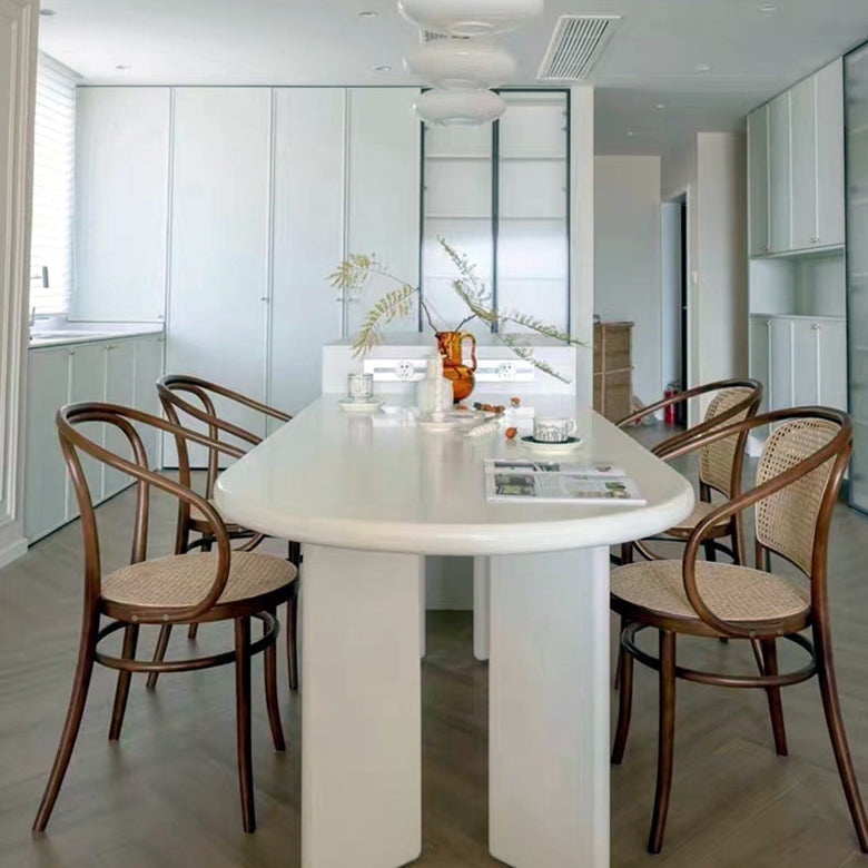 Contemporary Artificial Wood Top Oval Dinette Table Simple Dining Table for Living Room White 70.9"L x 31.5"W x 29.5"H Without Chairs Clearhalo 'Dining Tables & Seating' 'Dining Tables' 'dining_table' 'furn' 'furn_dining_table' 'Furniture' 'furniture_dining_table' 'Kitchen & Dining Furniture' 'kitchen' 'kitchen_dining_table' 4900726