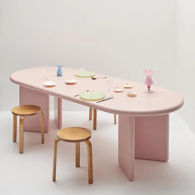 Contemporary Artificial Wood Top Oval Dinette Table Simple Dining Table for Living Room Pink 78.7"L x 31.5"W x 29.5"H Without Chairs Clearhalo 'Dining Tables & Seating' 'Dining Tables' 'dining_table' 'furn' 'furn_dining_table' 'Furniture' 'furniture_dining_table' 'Kitchen & Dining Furniture' 'kitchen' 'kitchen_dining_table' 4900727
