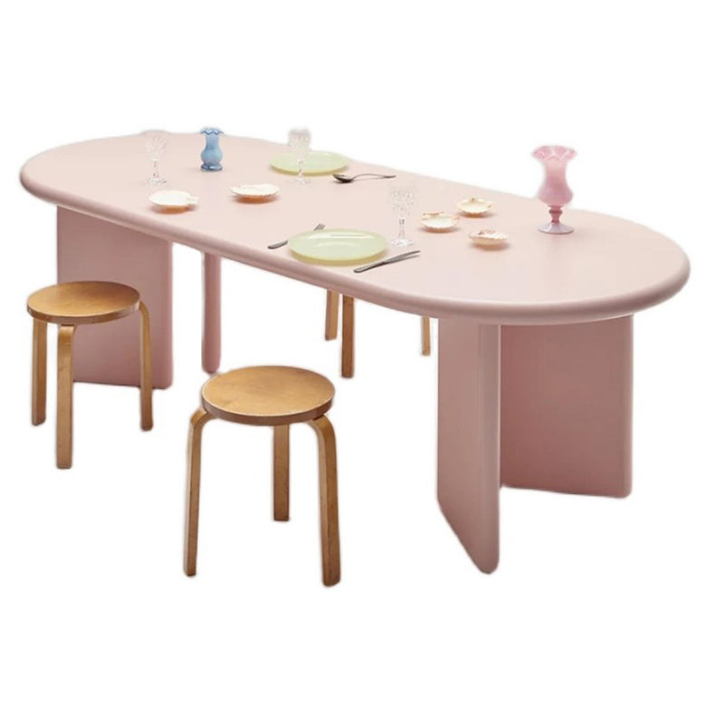 Contemporary Artificial Wood Top Oval Dinette Table Simple Dining Table for Living Room Pink Without Chairs Clearhalo 'Dining Tables & Seating' 'Dining Tables' 'dining_table' 'furn' 'furn_dining_table' 'Furniture' 'furniture_dining_table' 'Kitchen & Dining Furniture' 'kitchen' 'kitchen_dining_table' 4900731