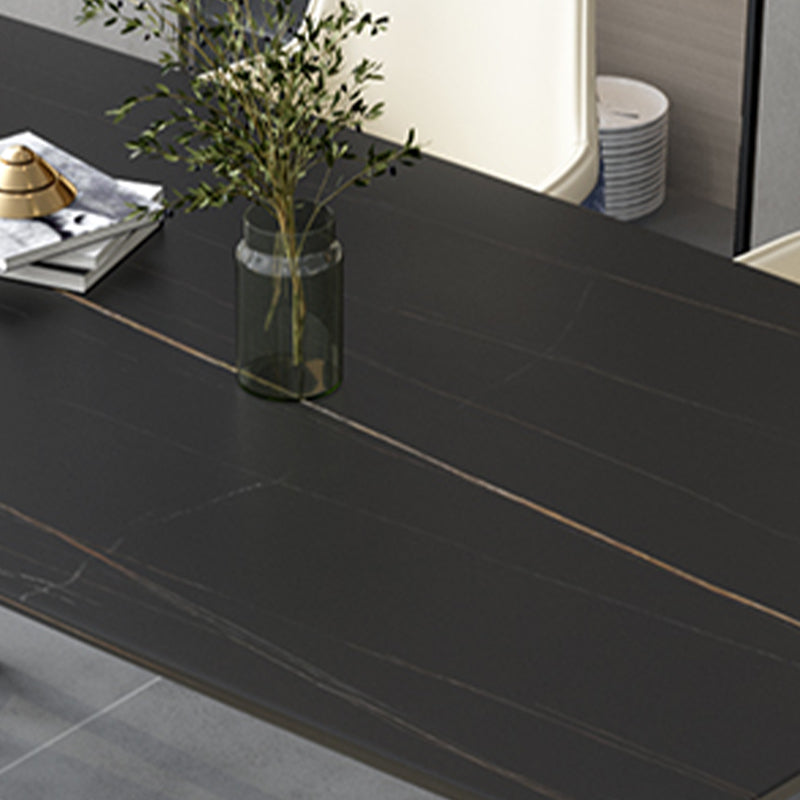 Black Metal Double Pedestal Dining Table Industrial Rectangle Fixed Table Clearhalo 'Dining Tables & Seating' 'Dining Tables' 'dining_table' 'furn' 'furn_dining_table' 'Furniture' 'furniture_dining_table' 'Kitchen & Dining Furniture' 'kitchen' 'kitchen_dining_table' 4900743