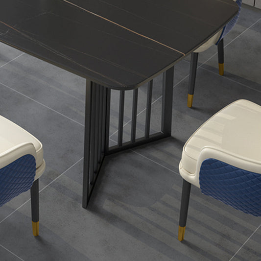 Black Metal Double Pedestal Dining Table Industrial Rectangle Fixed Table Clearhalo 'Dining Tables & Seating' 'Dining Tables' 'dining_table' 'furn' 'furn_dining_table' 'Furniture' 'furniture_dining_table' 'Kitchen & Dining Furniture' 'kitchen' 'kitchen_dining_table' 4900745