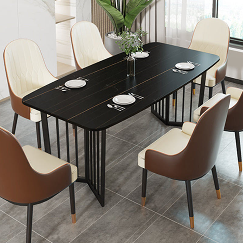 Black Metal Double Pedestal Dining Table Industrial Rectangle Fixed Table Clearhalo 'Dining Tables & Seating' 'Dining Tables' 'dining_table' 'furn' 'furn_dining_table' 'Furniture' 'furniture_dining_table' 'Kitchen & Dining Furniture' 'kitchen' 'kitchen_dining_table' 4900748