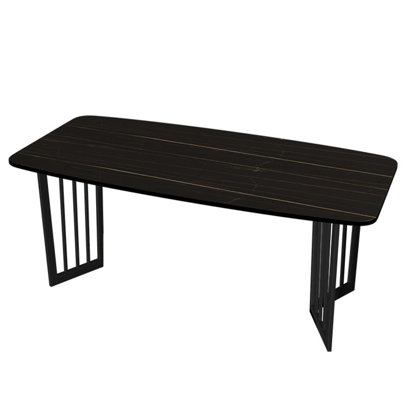 Black Metal Double Pedestal Dining Table Industrial Rectangle Fixed Table Black Gold Without Chairs Clearhalo 'Dining Tables & Seating' 'Dining Tables' 'dining_table' 'furn' 'furn_dining_table' 'Furniture' 'furniture_dining_table' 'Kitchen & Dining Furniture' 'kitchen' 'kitchen_dining_table' 4900749