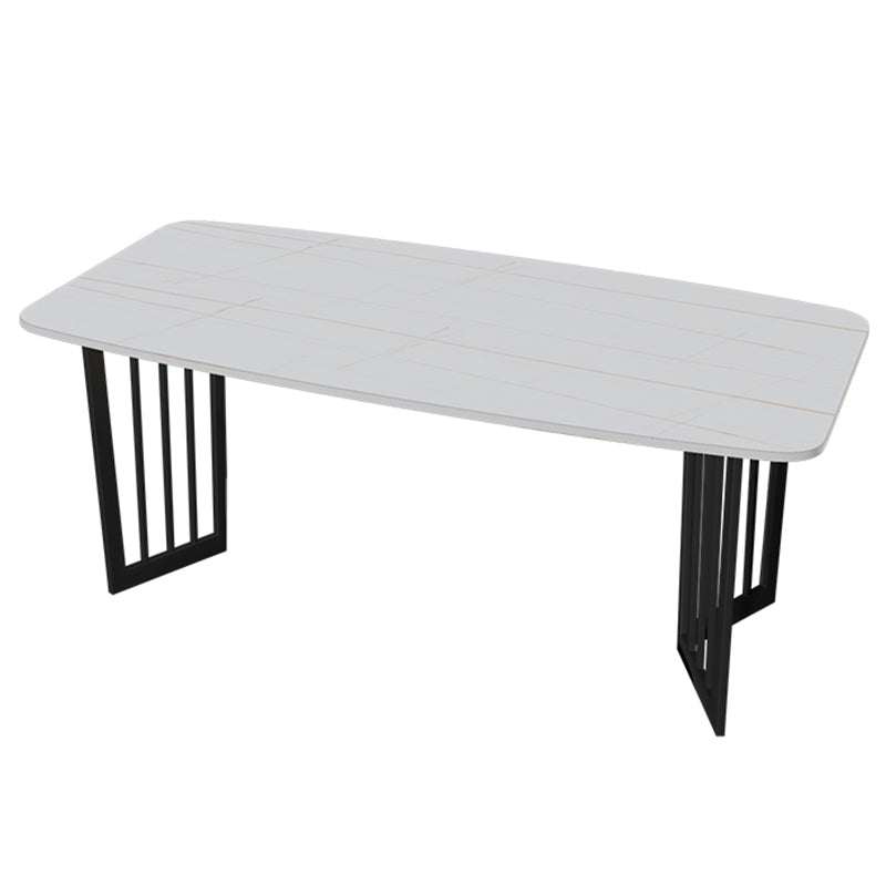 Black Metal Double Pedestal Dining Table Industrial Rectangle Fixed Table White Gold Without Chairs Clearhalo 'Dining Tables & Seating' 'Dining Tables' 'dining_table' 'furn' 'furn_dining_table' 'Furniture' 'furniture_dining_table' 'Kitchen & Dining Furniture' 'kitchen' 'kitchen_dining_table' 4900750
