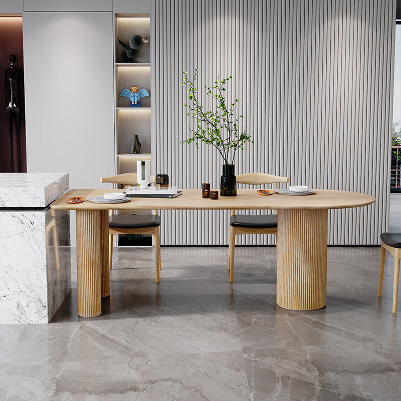 Modern Ash Wood Table for Restaurant Oval Table with 3 Wood Legs Natural 70.9"L x 31.5"W x 29.5"H Without Chairs Clearhalo 'Dining Tables & Seating' 'Dining Tables' 'dining_table' 'furn' 'furn_dining_table' 'Furniture' 'furniture_dining_table' 'Kitchen & Dining Furniture' 'kitchen' 'kitchen_dining_table' 4900794