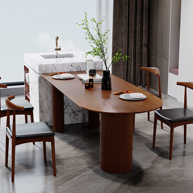 Modern Ash Wood Table for Restaurant Oval Table with 3 Wood Legs Walnut 63"L x 27.6"W x 29.5"H Without Chairs Clearhalo 'Dining Tables & Seating' 'Dining Tables' 'dining_table' 'furn' 'furn_dining_table' 'Furniture' 'furniture_dining_table' 'Kitchen & Dining Furniture' 'kitchen' 'kitchen_dining_table' 4900795