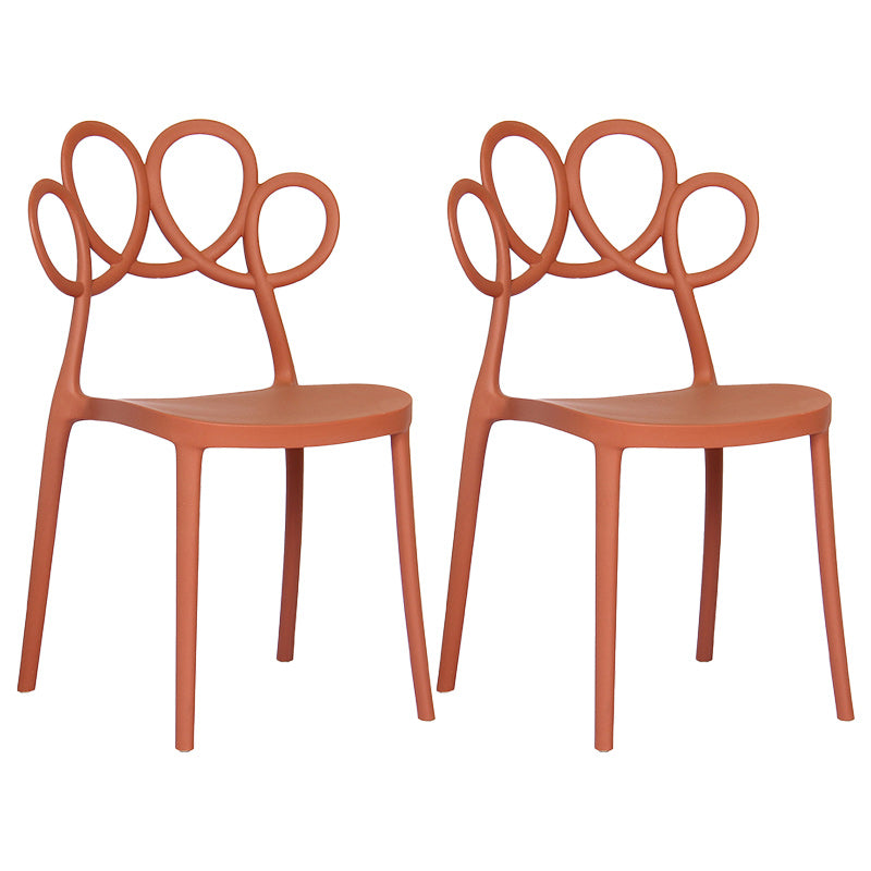 Minimalist Plastic Dining Armless Chair Open Back Dining Side Chair Red 2 Piece Set Clearhalo 'Dining Chairs' 'Dining Tables & Seating' 'dining_chair' 'furn' 'furn_dining_chair' 'Furniture' 'furniture_dining_chair' 'Kitchen & Dining Furniture' 4900910