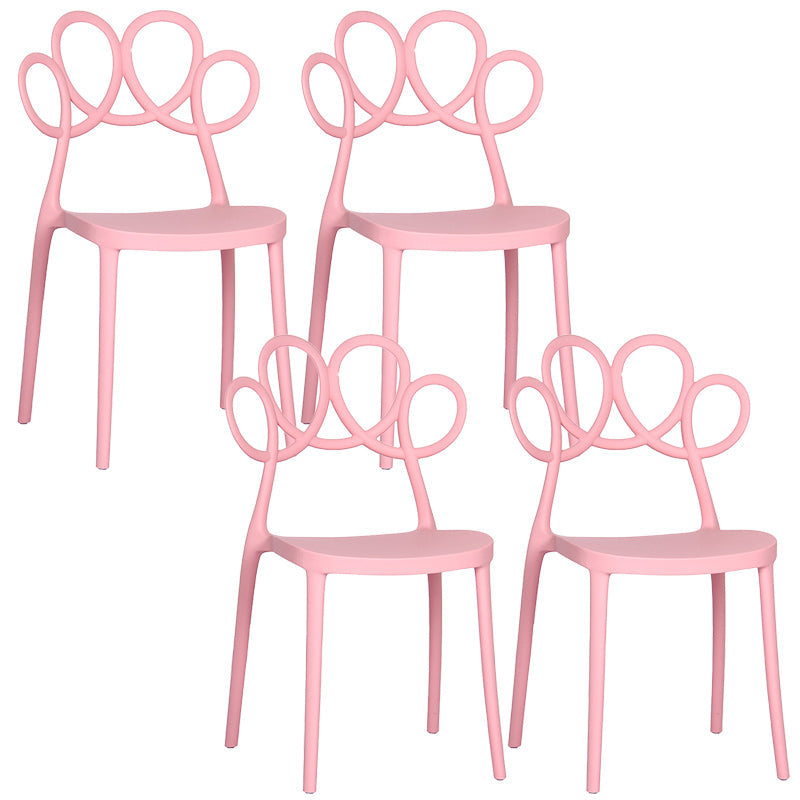 Minimalist Plastic Dining Armless Chair Open Back Dining Side Chair Pink 4 Piece Set Clearhalo 'Dining Chairs' 'Dining Tables & Seating' 'dining_chair' 'furn' 'furn_dining_chair' 'Furniture' 'furniture_dining_chair' 'Kitchen & Dining Furniture' 4900916