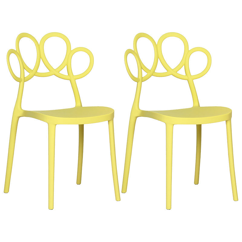 Minimalist Plastic Dining Armless Chair Open Back Dining Side Chair Yellow 2 Piece Set Clearhalo 'Dining Chairs' 'Dining Tables & Seating' 'dining_chair' 'furn' 'furn_dining_chair' 'Furniture' 'furniture_dining_chair' 'Kitchen & Dining Furniture' 4900917