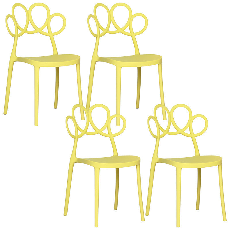 Minimalist Plastic Dining Armless Chair Open Back Dining Side Chair Yellow 4 Piece Set Clearhalo 'Dining Chairs' 'Dining Tables & Seating' 'dining_chair' 'furn' 'furn_dining_chair' 'Furniture' 'furniture_dining_chair' 'Kitchen & Dining Furniture' 4900918