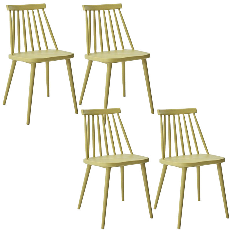 Scandinavian Slat Back Side Chair for Home Plastic Dining Armless Chair Yellow 4 Piece Set Clearhalo 'Dining Chairs' 'Dining Tables & Seating' 'dining_chair' 'furn' 'furn_dining_chair' 'Furniture' 'furniture_dining_chair' 'Kitchen & Dining Furniture' 4900968
