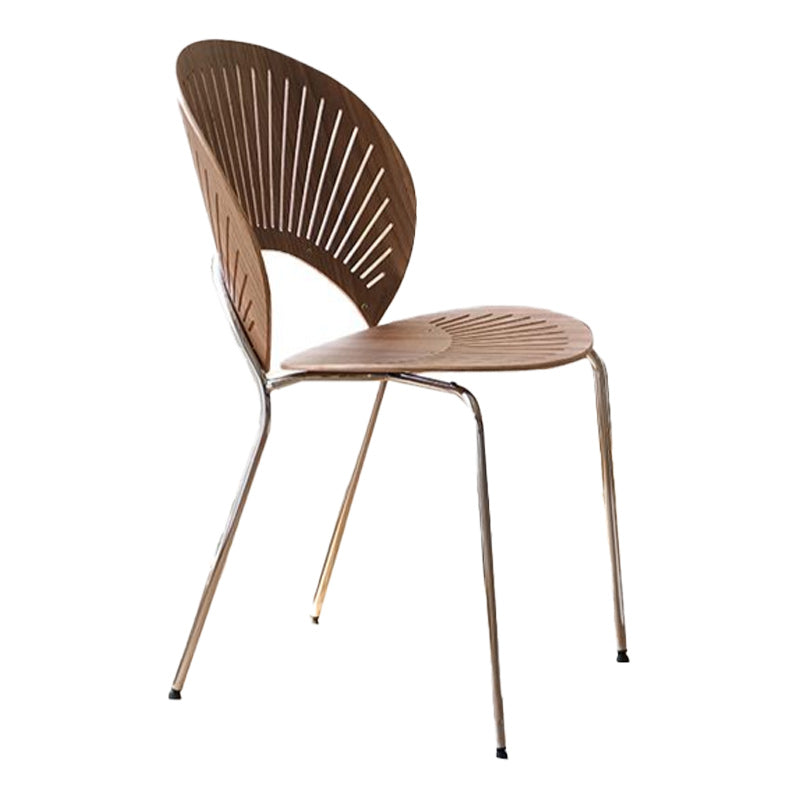 Contemporary Metal Dining Chair Armless Windsor Back Side Chair for Home Use Walnut 1 Piece Clearhalo 'Dining Chairs' 'Dining Tables & Seating' 'dining_chair' 'furn' 'furn_dining_chair' 'Furniture' 'furniture_dining_chair' 'Kitchen & Dining Furniture' 4900997