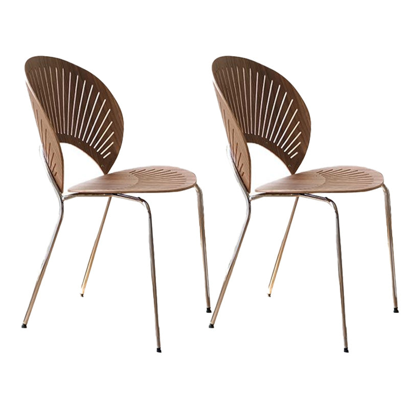 Contemporary Metal Dining Chair Armless Windsor Back Side Chair for Home Use Walnut 2 Piece Set Clearhalo 'Dining Chairs' 'Dining Tables & Seating' 'dining_chair' 'furn' 'furn_dining_chair' 'Furniture' 'furniture_dining_chair' 'Kitchen & Dining Furniture' 4900999