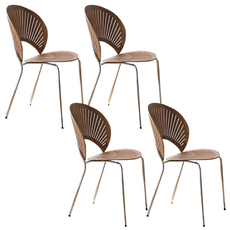 Contemporary Metal Dining Chair Armless Windsor Back Side Chair for Home Use Walnut 4 Piece Set Clearhalo 'Dining Chairs' 'Dining Tables & Seating' 'dining_chair' 'furn' 'furn_dining_chair' 'Furniture' 'furniture_dining_chair' 'Kitchen & Dining Furniture' 4901001