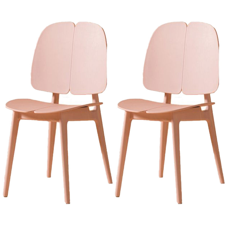 Scandinavian Armless Open Back Dining Side Chairs Plastic Dining Chair Pink 2 Piece Set Clearhalo 'Dining Chairs' 'Dining Tables & Seating' 'dining_chair' 'furn' 'furn_dining_chair' 'Furniture' 'furniture_dining_chair' 'Kitchen & Dining Furniture' 4901045