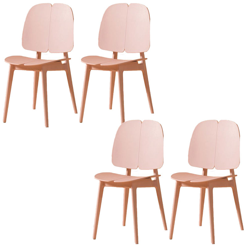 Scandinavian Armless Open Back Dining Side Chairs Plastic Dining Chair Pink 4 Piece Set Clearhalo 'Dining Chairs' 'Dining Tables & Seating' 'dining_chair' 'furn' 'furn_dining_chair' 'Furniture' 'furniture_dining_chair' 'Kitchen & Dining Furniture' 4901047