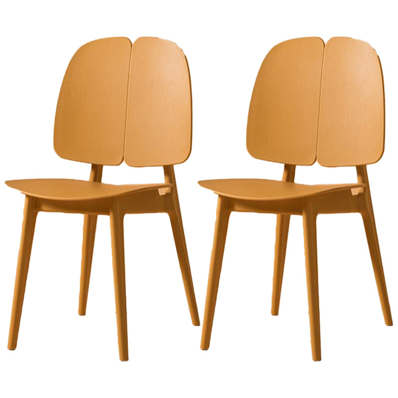 Scandinavian Armless Open Back Dining Side Chairs Plastic Dining Chair Yellow 2 Piece Set Clearhalo 'Dining Chairs' 'Dining Tables & Seating' 'dining_chair' 'furn' 'furn_dining_chair' 'Furniture' 'furniture_dining_chair' 'Kitchen & Dining Furniture' 4901049