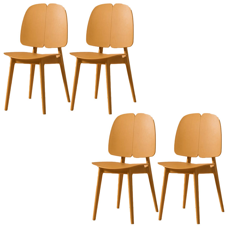 Scandinavian Armless Open Back Dining Side Chairs Plastic Dining Chair Yellow 4 Piece Set Clearhalo 'Dining Chairs' 'Dining Tables & Seating' 'dining_chair' 'furn' 'furn_dining_chair' 'Furniture' 'furniture_dining_chair' 'Kitchen & Dining Furniture' 4901050