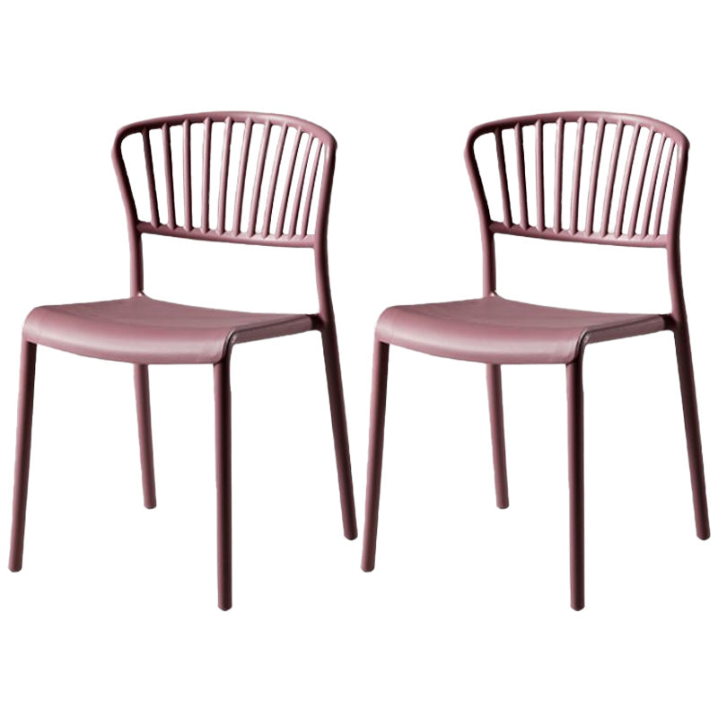 Scandinavian Plastic Dining Armless Chair Open Back Side Chairs Red 2 Piece Set Clearhalo 'Dining Chairs' 'Dining Tables & Seating' 'dining_chair' 'furn' 'furn_dining_chair' 'Furniture' 'furniture_dining_chair' 'Kitchen & Dining Furniture' 4901083