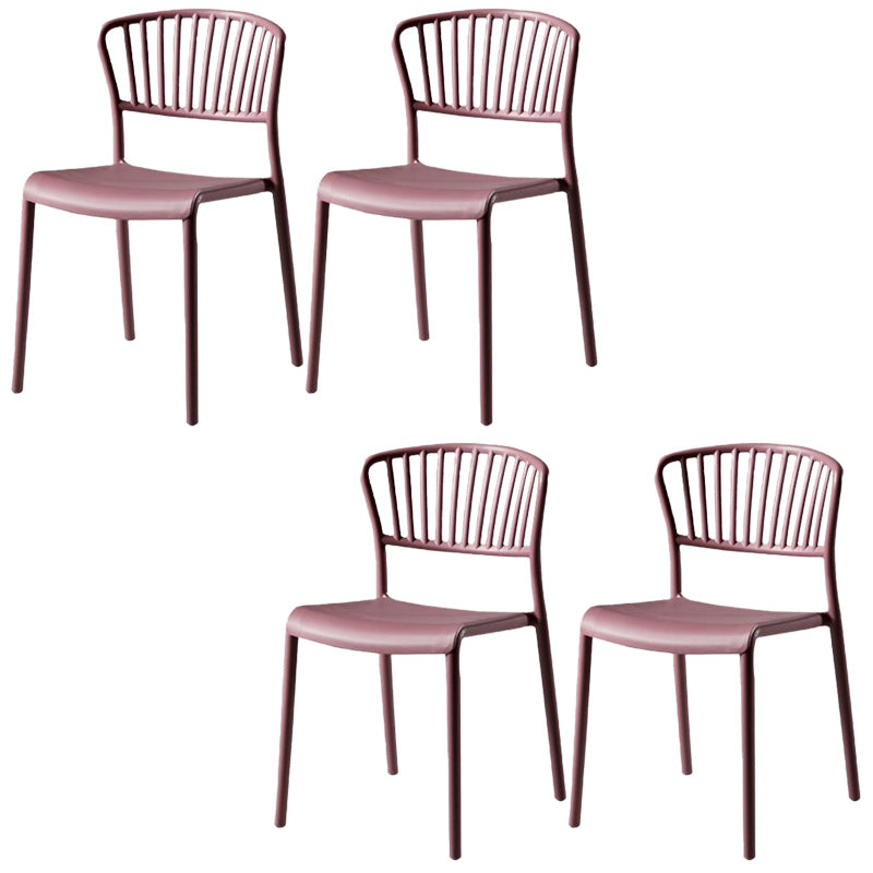 Scandinavian Plastic Dining Armless Chair Open Back Side Chairs Red 4 Piece Set Clearhalo 'Dining Chairs' 'Dining Tables & Seating' 'dining_chair' 'furn' 'furn_dining_chair' 'Furniture' 'furniture_dining_chair' 'Kitchen & Dining Furniture' 4901086