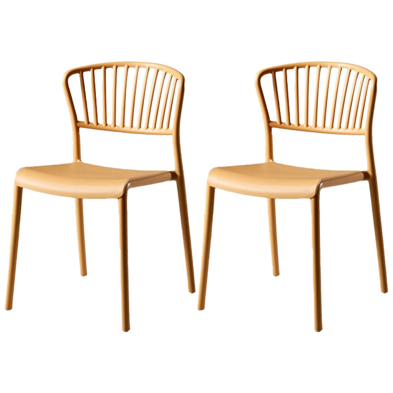 Scandinavian Plastic Dining Armless Chair Open Back Side Chairs Yellow 2 Piece Set Clearhalo 'Dining Chairs' 'Dining Tables & Seating' 'dining_chair' 'furn' 'furn_dining_chair' 'Furniture' 'furniture_dining_chair' 'Kitchen & Dining Furniture' 4901088