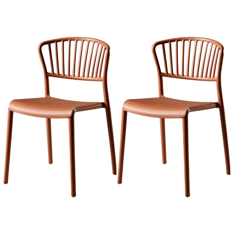 Scandinavian Plastic Dining Armless Chair Open Back Side Chairs Orange 2 Piece Set Clearhalo 'Dining Chairs' 'Dining Tables & Seating' 'dining_chair' 'furn' 'furn_dining_chair' 'Furniture' 'furniture_dining_chair' 'Kitchen & Dining Furniture' 4901099