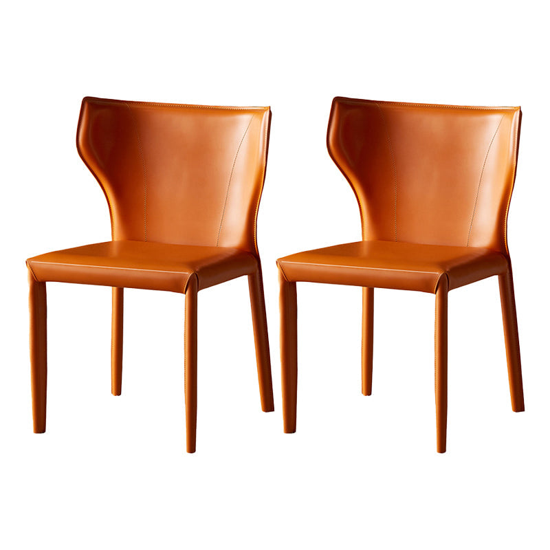 Contemporary Leather Dining Armless Chair Wingback Side Chair for Home Use Orange 2 Piece Set Clearhalo 'Dining Chairs' 'Dining Tables & Seating' 'dining_chair' 'furn' 'furn_dining_chair' 'Furniture' 'furniture_dining_chair' 'Kitchen & Dining Furniture' 4901105