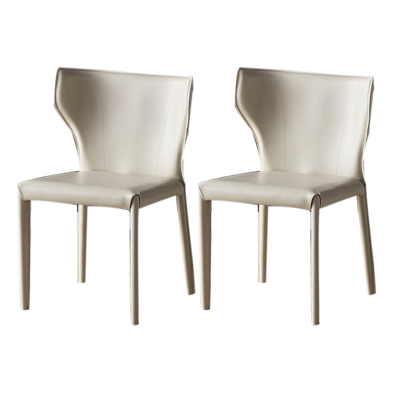 Contemporary Leather Dining Armless Chair Wingback Side Chair for Home Use Off-White 2 Piece Set Clearhalo 'Dining Chairs' 'Dining Tables & Seating' 'dining_chair' 'furn' 'furn_dining_chair' 'Furniture' 'furniture_dining_chair' 'Kitchen & Dining Furniture' 4901108