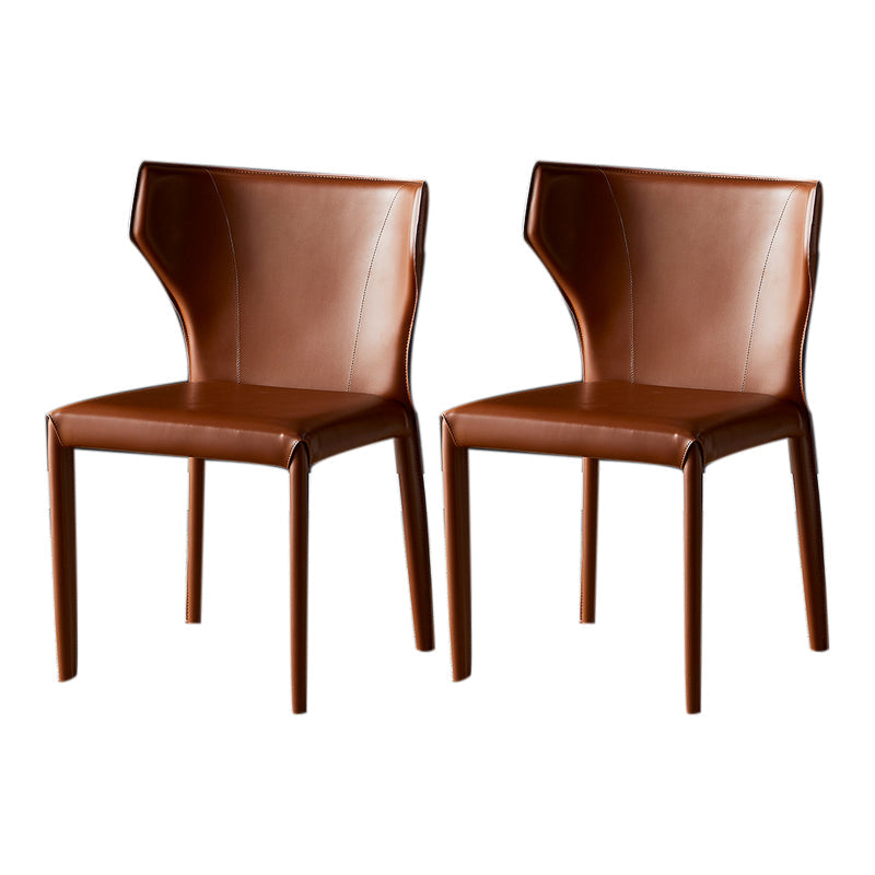 Contemporary Leather Dining Armless Chair Wingback Side Chair for Home Use Brown 2 Piece Set Clearhalo 'Dining Chairs' 'Dining Tables & Seating' 'dining_chair' 'furn' 'furn_dining_chair' 'Furniture' 'furniture_dining_chair' 'Kitchen & Dining Furniture' 4901112