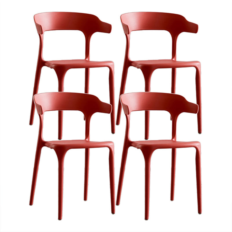 Contemporary Chair Dining Armless Chairs for Kitchen with Plastic Legs Red 4 Piece Set Clearhalo 'Dining Chairs' 'Dining Tables & Seating' 'dining_chair' 'furn' 'furn_dining_chair' 'Furniture' 'furniture_dining_chair' 'Kitchen & Dining Furniture' 4901187