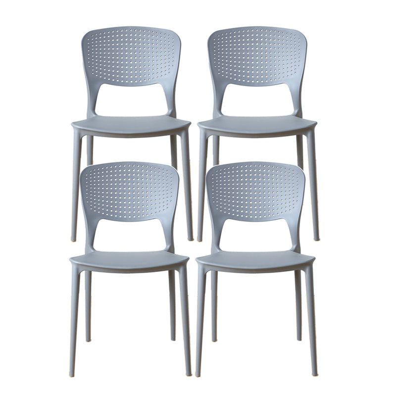 Minimalist Style Plastic Stacking Dining Chair Open Back Dining Side Chair Grey 4 Piece Set Clearhalo 'Dining Chairs' 'Dining Tables & Seating' 'dining_chair' 'furn' 'furn_dining_chair' 'Furniture' 'furniture_dining_chair' 'Kitchen & Dining Furniture' 4901207