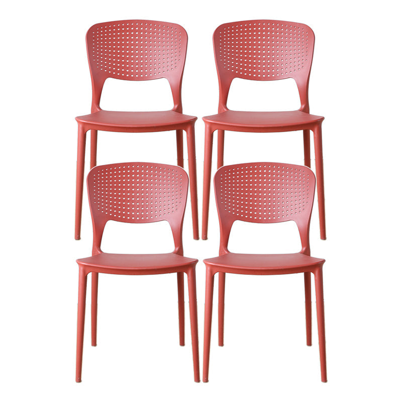 Minimalist Style Plastic Stacking Dining Chair Open Back Dining Side Chair Burgundy 4 Piece Set Clearhalo 'Dining Chairs' 'Dining Tables & Seating' 'dining_chair' 'furn' 'furn_dining_chair' 'Furniture' 'furniture_dining_chair' 'Kitchen & Dining Furniture' 4901221