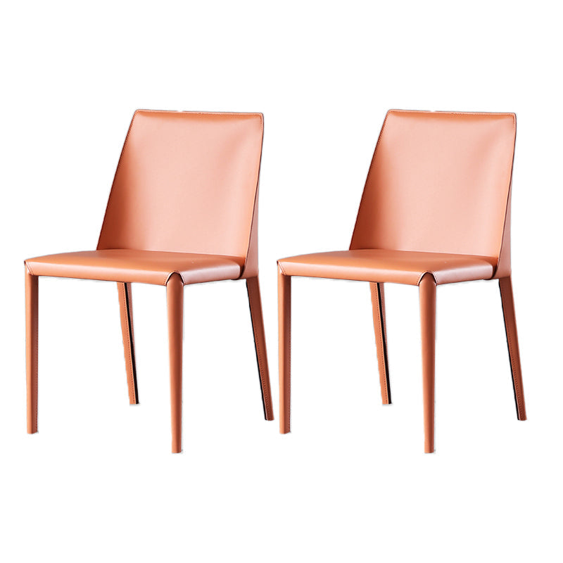 Minimalist Armless Solid Back Chair for Home Use Leather Dining Side Chair Orange 2 Piece Set Clearhalo 'Dining Chairs' 'Dining Tables & Seating' 'dining_chair' 'furn' 'furn_dining_chair' 'Furniture' 'furniture_dining_chair' 'Kitchen & Dining Furniture' 4901264
