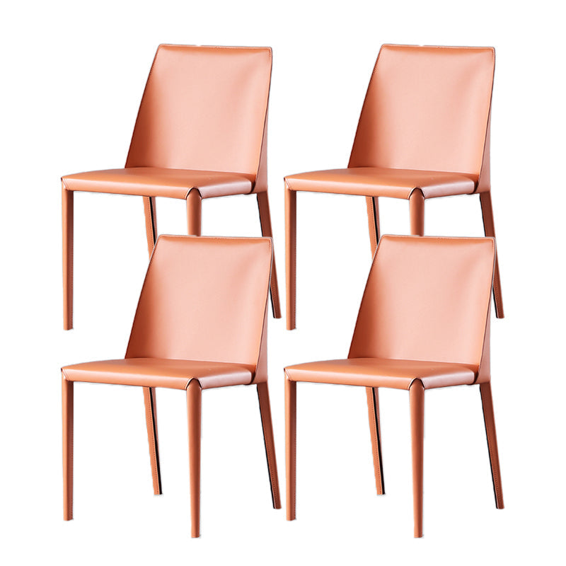 Minimalist Armless Solid Back Chair for Home Use Leather Dining Side Chair Orange 4 Piece Set Clearhalo 'Dining Chairs' 'Dining Tables & Seating' 'dining_chair' 'furn' 'furn_dining_chair' 'Furniture' 'furniture_dining_chair' 'Kitchen & Dining Furniture' 4901266