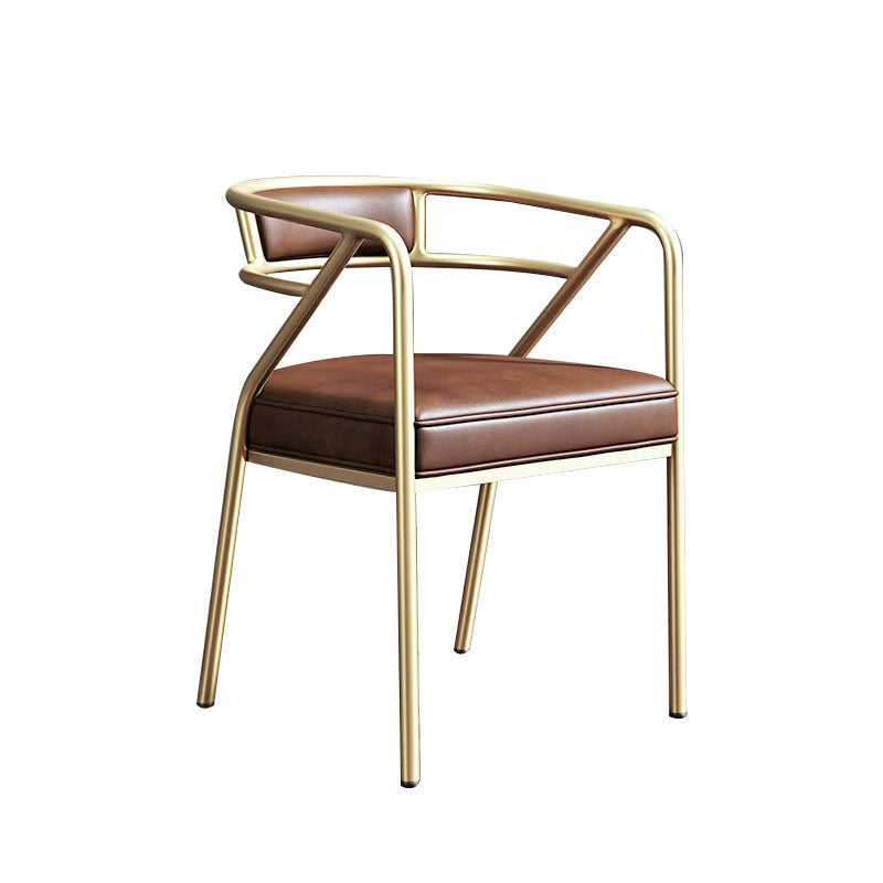 Nordic Design Faux Leather Side Chair Open Back Dining Side Chairs Brown 1 Piece Brass Gold Clearhalo 'Dining Chairs' 'Dining Tables & Seating' 'dining_chair' 'furn' 'furn_dining_chair' 'Furniture' 'furniture_dining_chair' 'Kitchen & Dining Furniture' 4901279