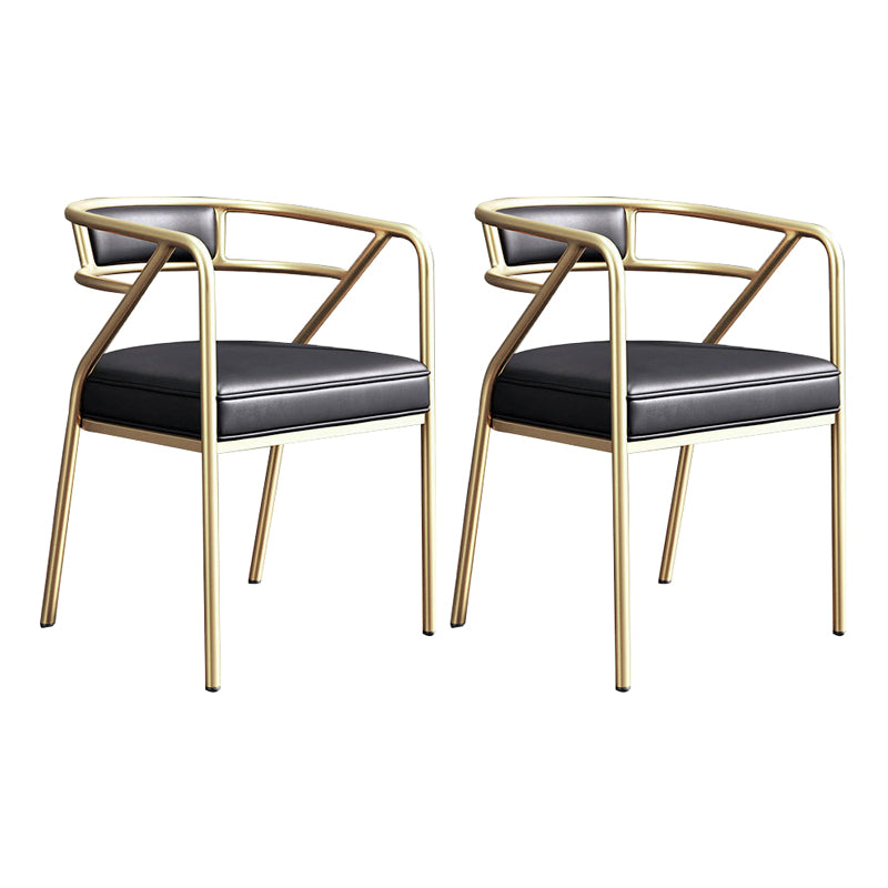 Nordic Design Faux Leather Side Chair Open Back Dining Side Chairs Black 2 Piece Set Brass Gold Clearhalo 'Dining Chairs' 'Dining Tables & Seating' 'dining_chair' 'furn' 'furn_dining_chair' 'Furniture' 'furniture_dining_chair' 'Kitchen & Dining Furniture' 4901289