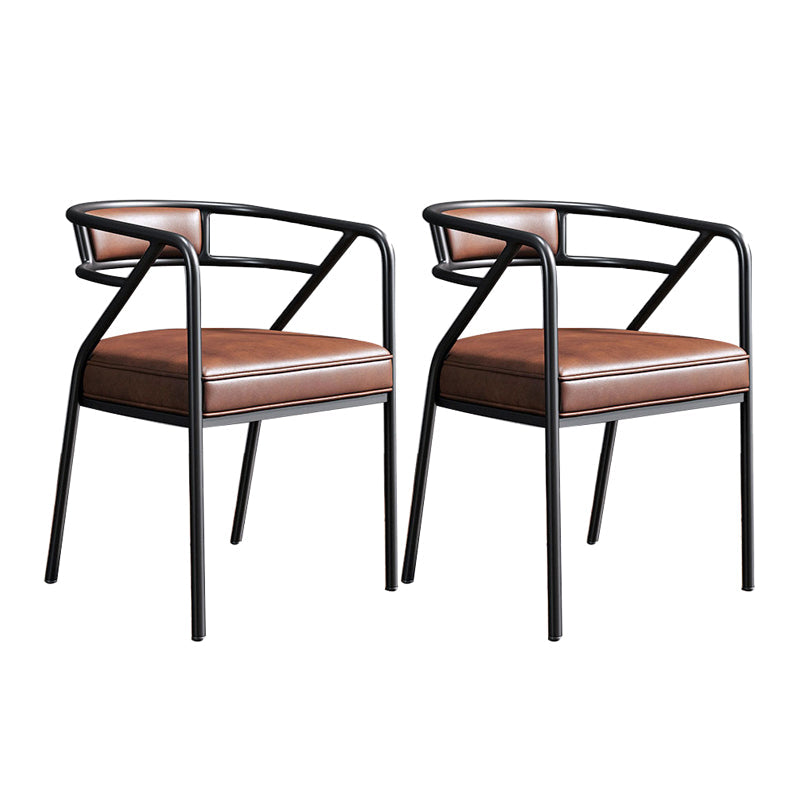 Nordic Design Faux Leather Side Chair Open Back Dining Side Chairs Brown 2 Piece Set Black Clearhalo 'Dining Chairs' 'Dining Tables & Seating' 'dining_chair' 'furn' 'furn_dining_chair' 'Furniture' 'furniture_dining_chair' 'Kitchen & Dining Furniture' 4901292