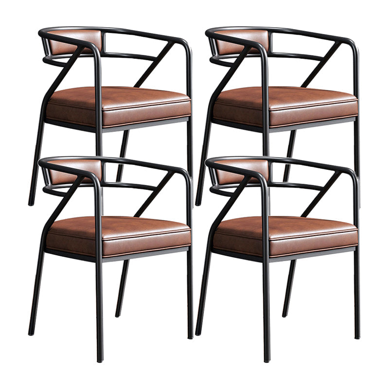 Nordic Design Faux Leather Side Chair Open Back Dining Side Chairs Brown 4 Piece Set Black Clearhalo 'Dining Chairs' 'Dining Tables & Seating' 'dining_chair' 'furn' 'furn_dining_chair' 'Furniture' 'furniture_dining_chair' 'Kitchen & Dining Furniture' 4901293
