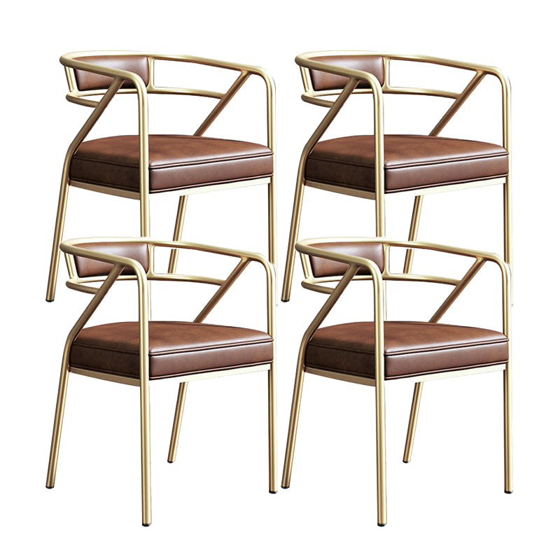 Nordic Design Faux Leather Side Chair Open Back Dining Side Chairs Brown 4 Piece Set Brass Gold Clearhalo 'Dining Chairs' 'Dining Tables & Seating' 'dining_chair' 'furn' 'furn_dining_chair' 'Furniture' 'furniture_dining_chair' 'Kitchen & Dining Furniture' 4901295