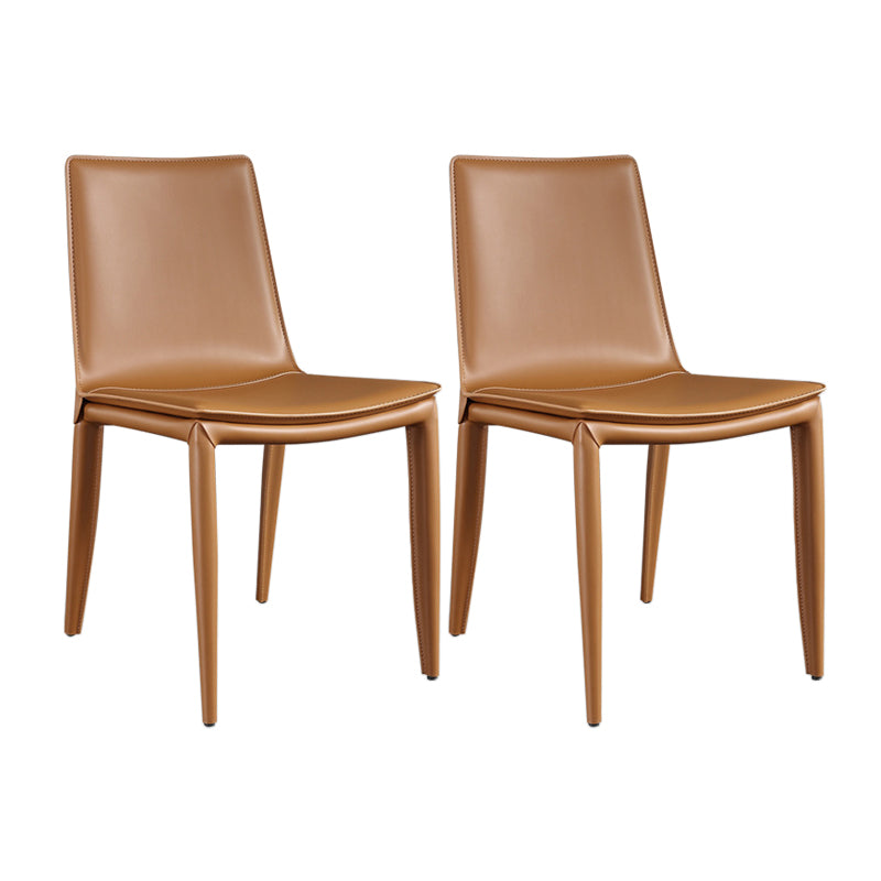 Contemporary Leather Dining Chair Metal Dining Armless Chair Orange 2 Piece Set Clearhalo 'Dining Chairs' 'Dining Tables & Seating' 'dining_chair' 'furn' 'furn_dining_chair' 'Furniture' 'furniture_dining_chair' 'Kitchen & Dining Furniture' 4901305