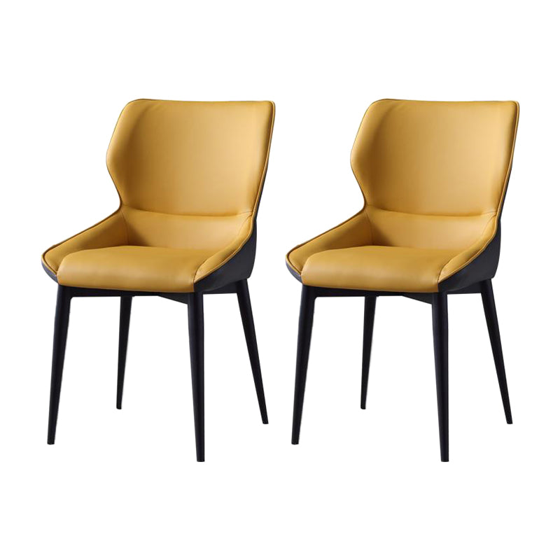 Industrial Design Wingback Parsons Chair Faux Leather Dining Chairs Yellow-Gray 2 Piece Set Clearhalo 'Dining Chairs' 'Dining Tables & Seating' 'dining_chair' 'furn' 'furn_dining_chair' 'Furniture' 'furniture_dining_chair' 'Kitchen & Dining Furniture' 4901388