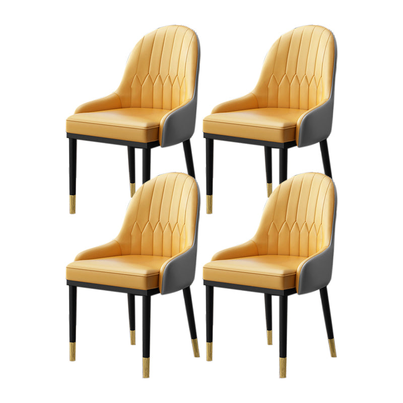 Glam Faux Leather Dining Chairs Metal Armless Dining Chair for Home Use Yellow 4 Piece Set Clearhalo 'Dining Chairs' 'Dining Tables & Seating' 'dining_chair' 'furn' 'furn_dining_chair' 'Furniture' 'furniture_dining_chair' 'Kitchen & Dining Furniture' 4901414