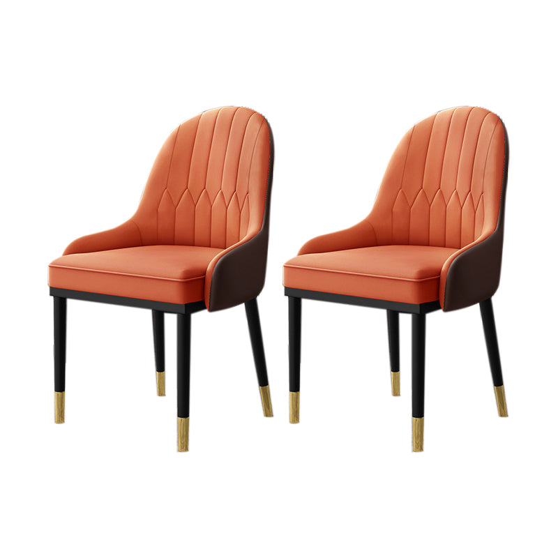 Glam Faux Leather Dining Chairs Metal Armless Dining Chair for Home Use Orange 2 Piece Set Clearhalo 'Dining Chairs' 'Dining Tables & Seating' 'dining_chair' 'furn' 'furn_dining_chair' 'Furniture' 'furniture_dining_chair' 'Kitchen & Dining Furniture' 4901416