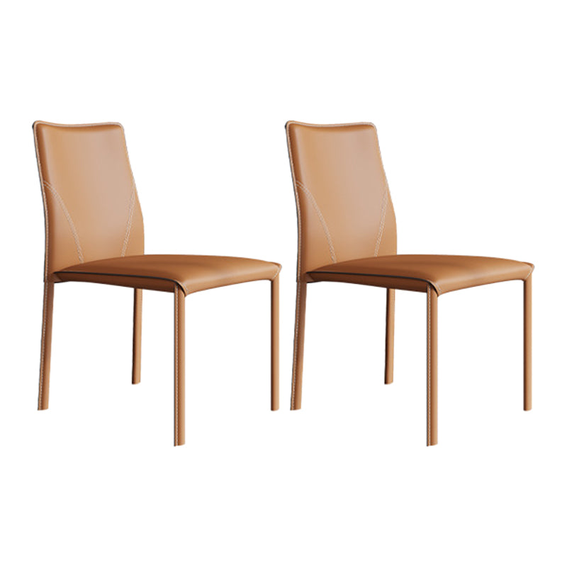 Minimalist Style Armless Solid Back Dining Side Chairs Leather Dining Side Chair Orange 2 Piece Set Clearhalo 'Dining Chairs' 'Dining Tables & Seating' 'dining_chair' 'furn' 'furn_dining_chair' 'Furniture' 'furniture_dining_chair' 'Kitchen & Dining Furniture' 4901433