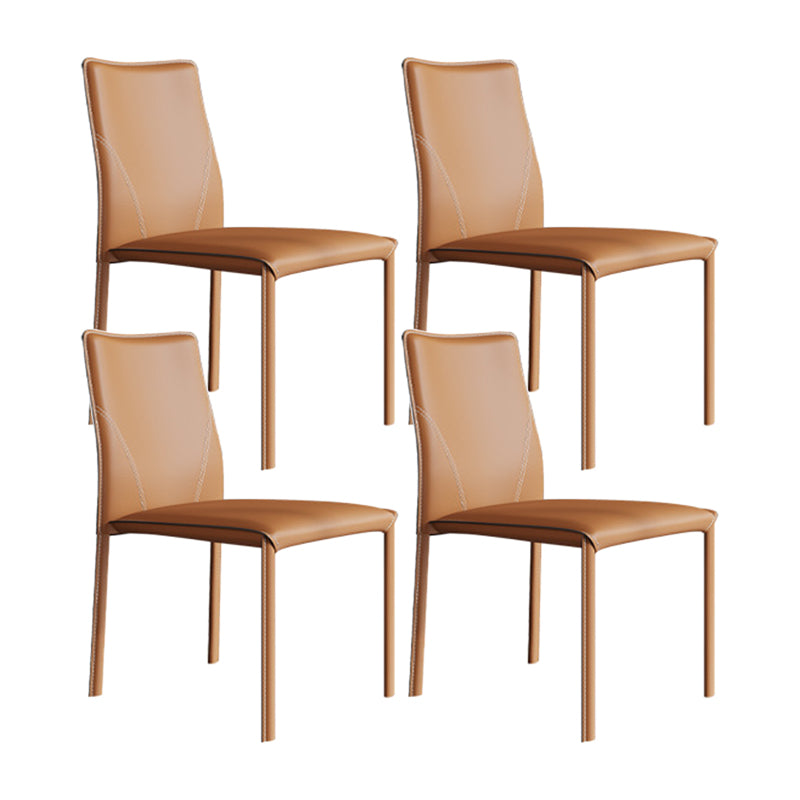 Minimalist Style Armless Solid Back Dining Side Chairs Leather Dining Side Chair Orange 4 Piece Set Clearhalo 'Dining Chairs' 'Dining Tables & Seating' 'dining_chair' 'furn' 'furn_dining_chair' 'Furniture' 'furniture_dining_chair' 'Kitchen & Dining Furniture' 4901434