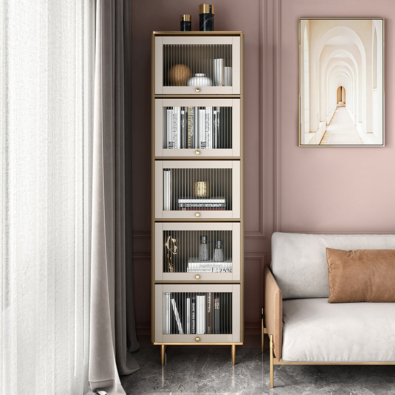 Glam Standard Bookcase Metal Frame Manufactured Wood Bookshelf with Glass Doors 23.6"L x 13.8"W x 85"H Clearhalo 'Bookcases' 'furn' 'furn_bookcases' 'Furniture' 'furniture_bookcases' 'Office Furniture' 4901503