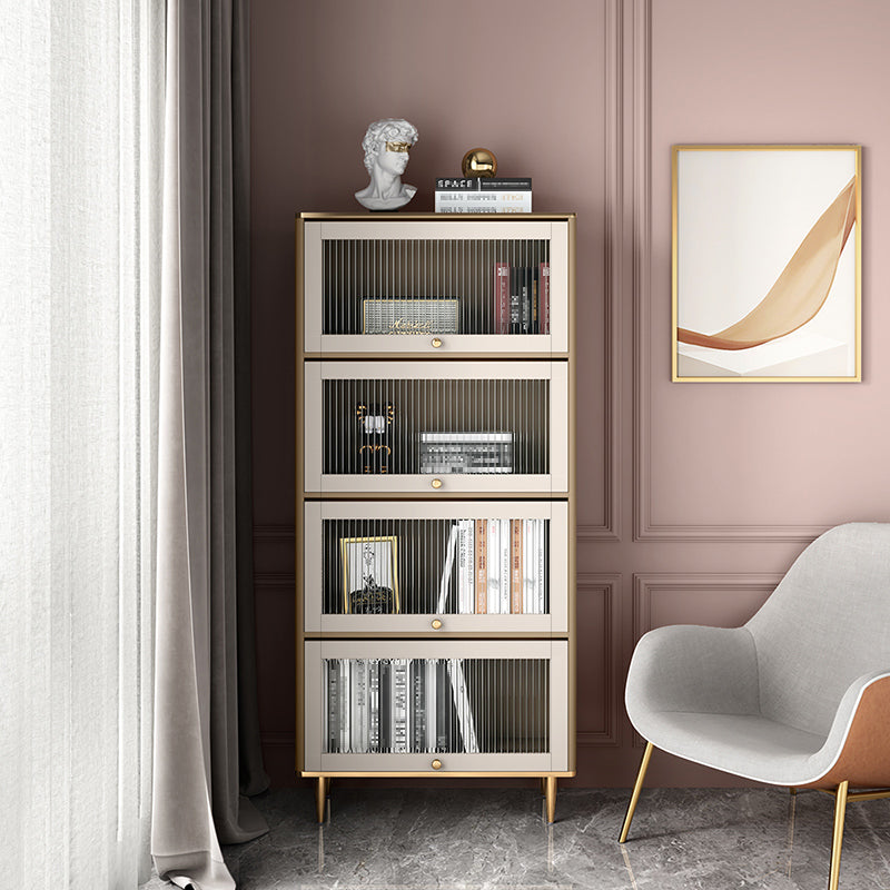 Glam Standard Bookcase Metal Frame Manufactured Wood Bookshelf with Glass Doors 31.5"L x 13.8"W x 69.3"H Clearhalo 'Bookcases' 'furn' 'furn_bookcases' 'Furniture' 'furniture_bookcases' 'Office Furniture' 4901508