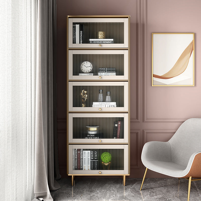 Glam Standard Bookcase Metal Frame Manufactured Wood Bookshelf with Glass Doors 31.5"L x 13.8"W x 85"H Clearhalo 'Bookcases' 'furn' 'furn_bookcases' 'Furniture' 'furniture_bookcases' 'Office Furniture' 4901510