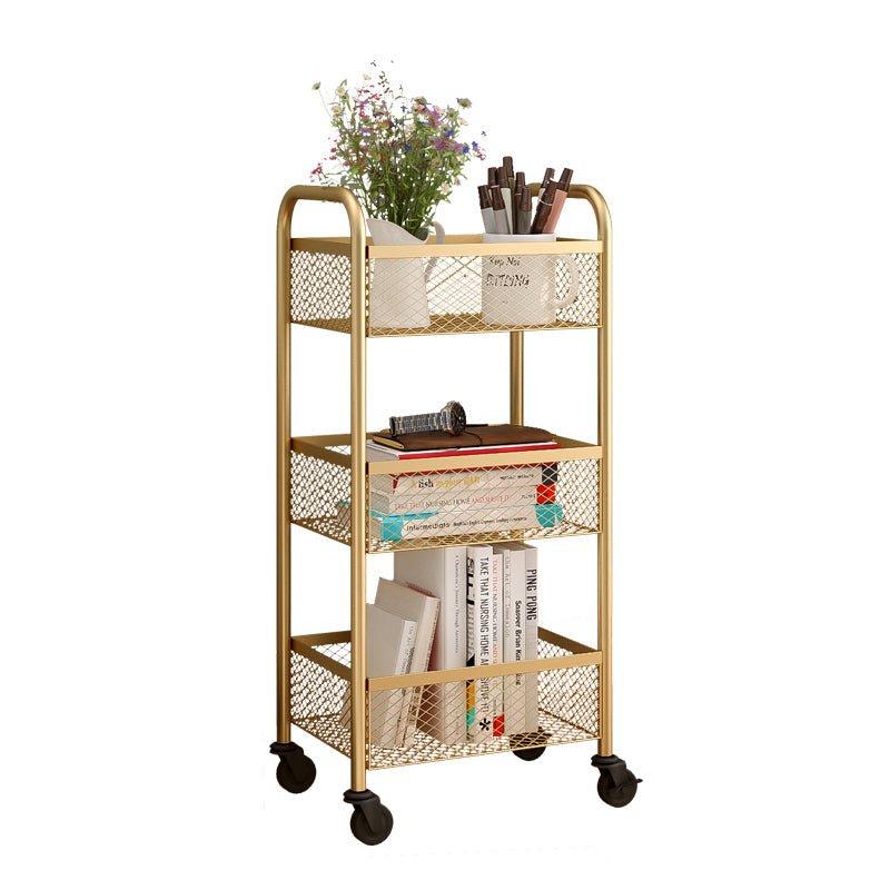 Glam Style Standard Bookcase Metal Closed Back Bookshelf with Wheels 13.4"L x 9.8"W x 29.5"H Gold Clearhalo 'Bookcases' 'furn' 'furn_bookcases' 'Furniture' 'furniture_bookcases' 'Office Furniture' 4901525